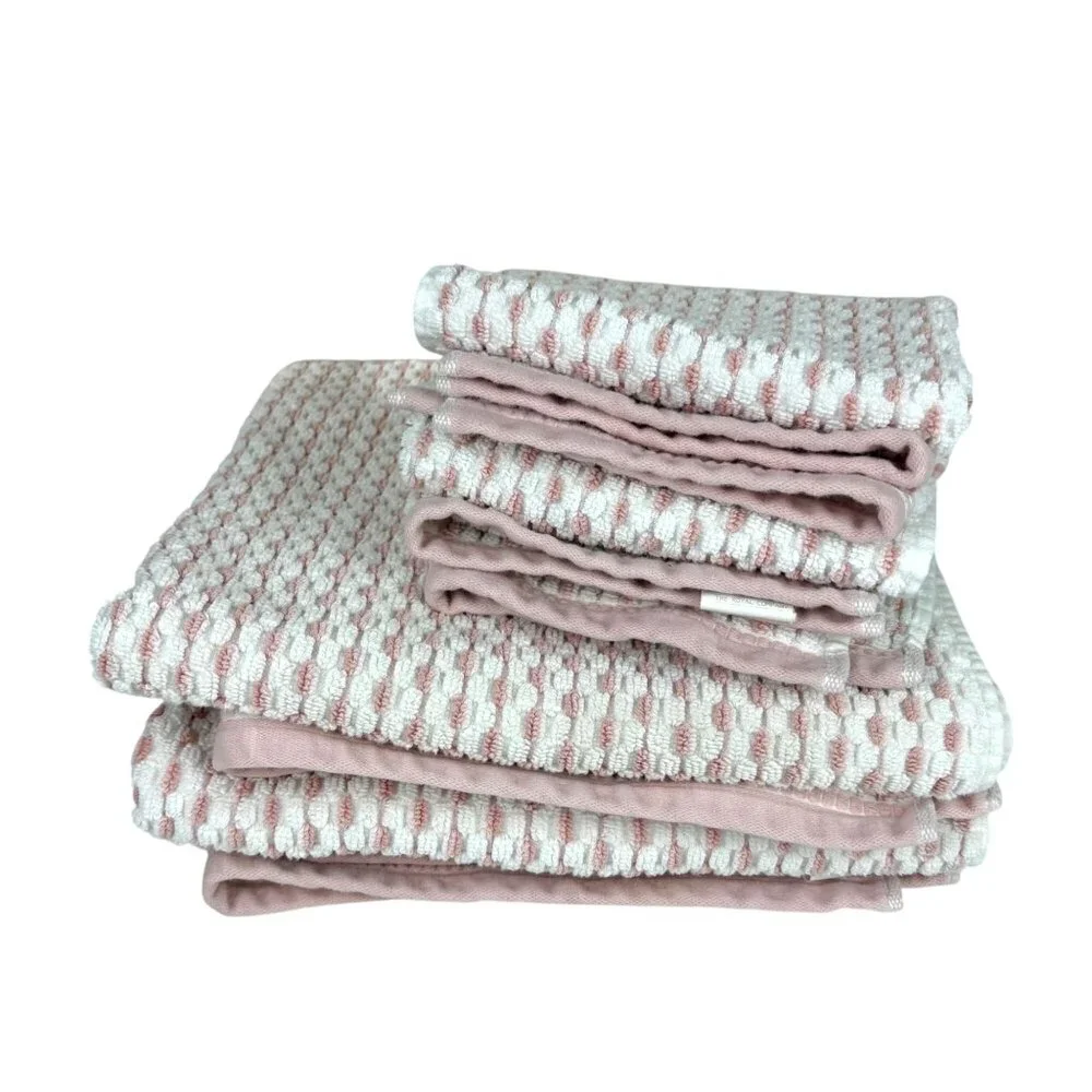 VTG Cotton Waffle Weave Pink White 4 Pc Towel‎ The Royal Company Bath Hand Spa